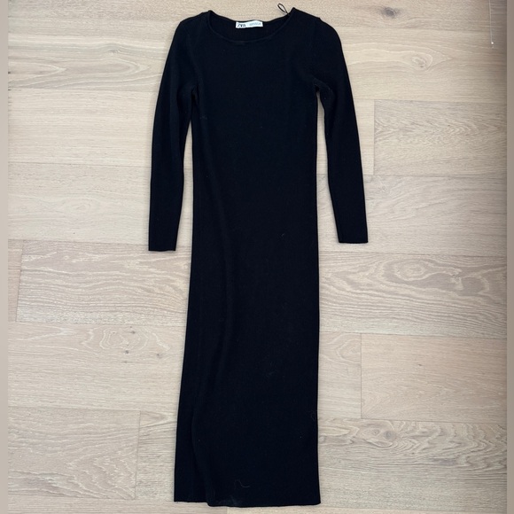 Zara Black Midi Ribbed Dress - Picture 1 of 3